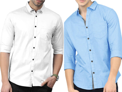 Noble Monk MenS Solid (Combo Pack Of 2) -Regular Fit Casual Shirt |Full Sleeve - Regular Fit
