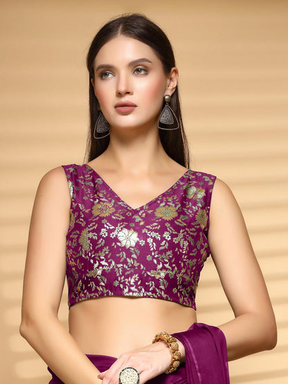 Oomph! Readymade Blouse For Women, Brocade, Sleeveless, V-Neck, Rbbl703