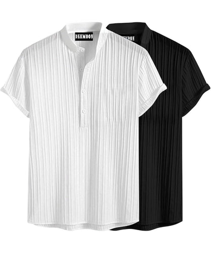 Deemoon Combo Of MenS Polyster Kurta With Mandarin Collar, Half Placket Buttons, Front Pocket | Half Sleeves | Soft & Breathabl