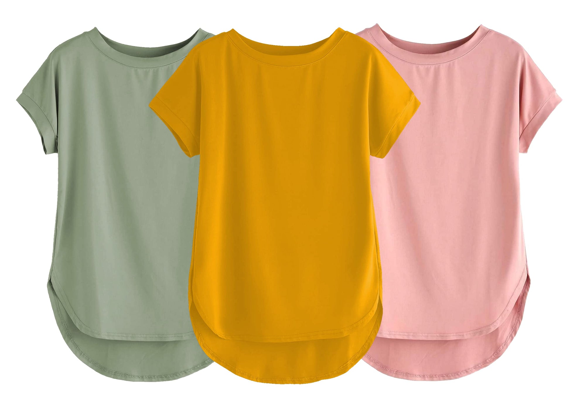Fabricorn Combo Of Three Plain Mustard Yellow, Sage Green And Dusty Rose Round Neck Up And Down Cotton Tshirt For Women (Mustard