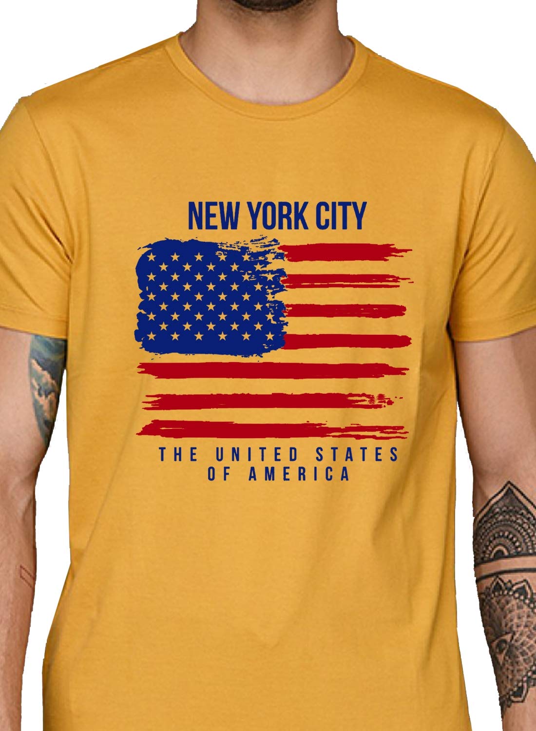 ADRO Men's USA American Flag Printed Cotton T-Shirts (RNR-M-NWW-MU_Mustard)