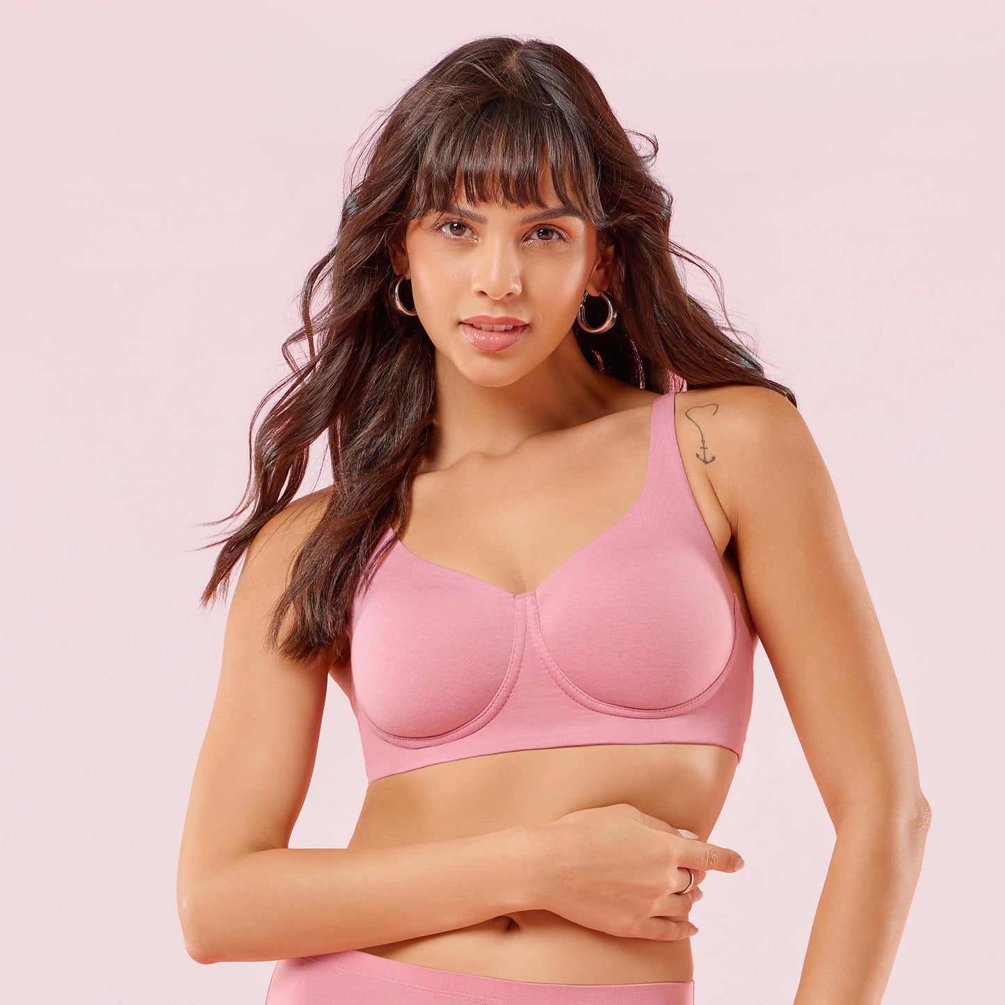 Enamor Womens Cotton Wire Free Casual T-Shirt Bra (IO05_Rose Blush