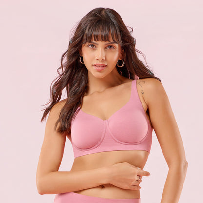Enamor Womens Cotton Wire Free Casual T-Shirt Bra (IO05_Rose Blush