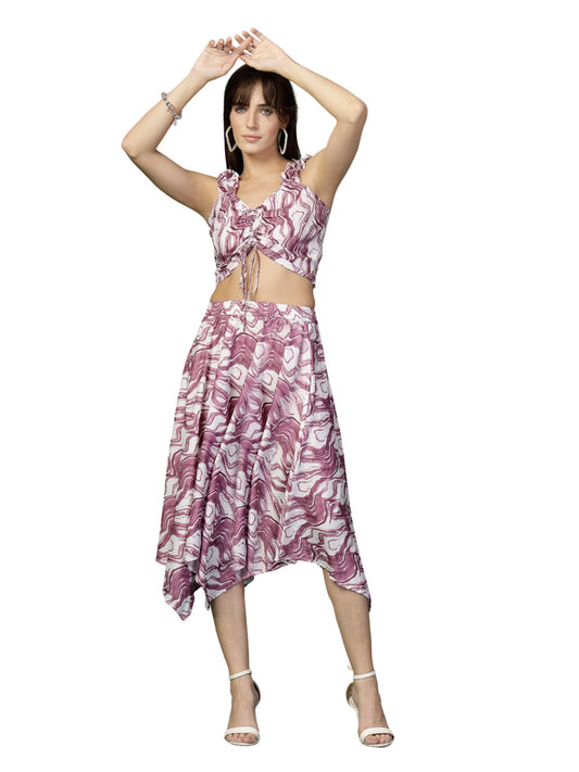 Oomph! Crepe Top And Skirt Set For Women, Purple - Coord_Mt987Msk258