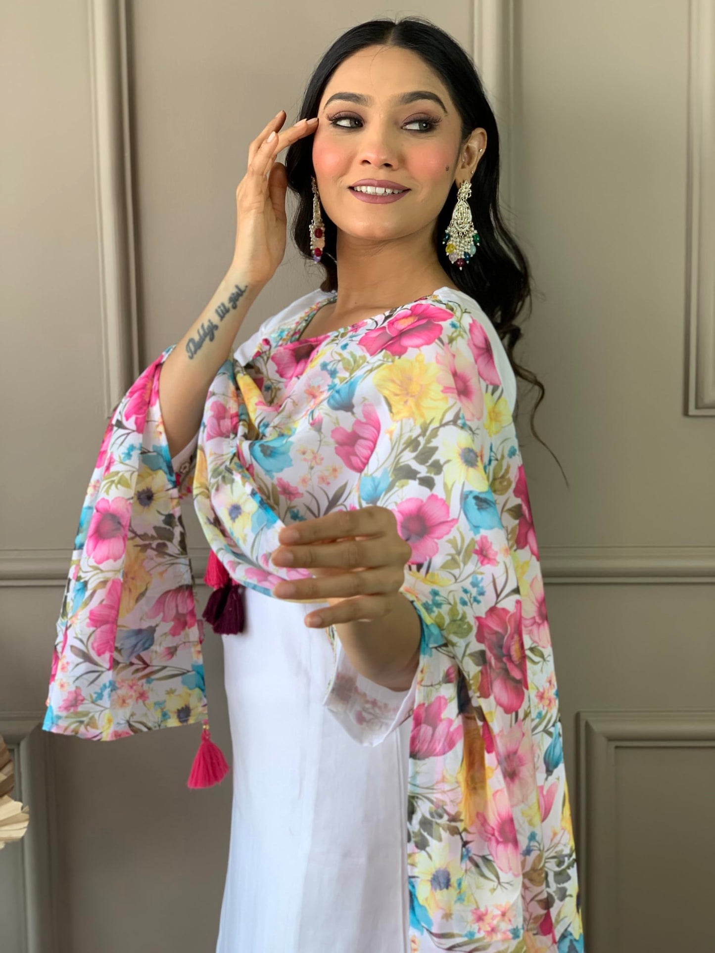 Naixa WomenS Off White Chanderi With Cotton Lining Embroidered Straight Kurta With Chanderi Silk Pant And Crep Silk Printed Dup