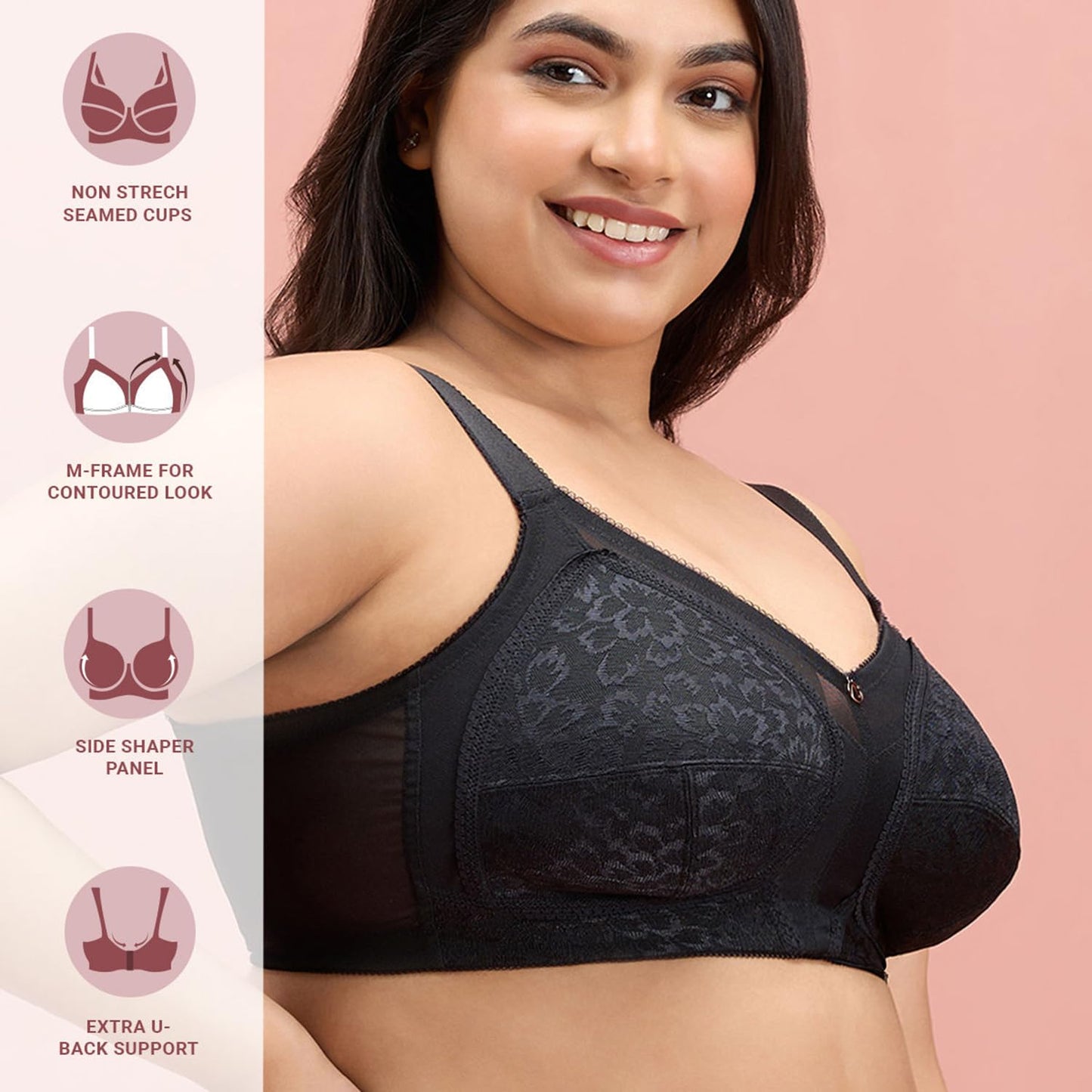 Nykd (Nyb033 Nylon Blend Non Padded & Non Wired Laced Bra For Women | Full Coverage Bra With Ultimate No Bulge, High Support & S