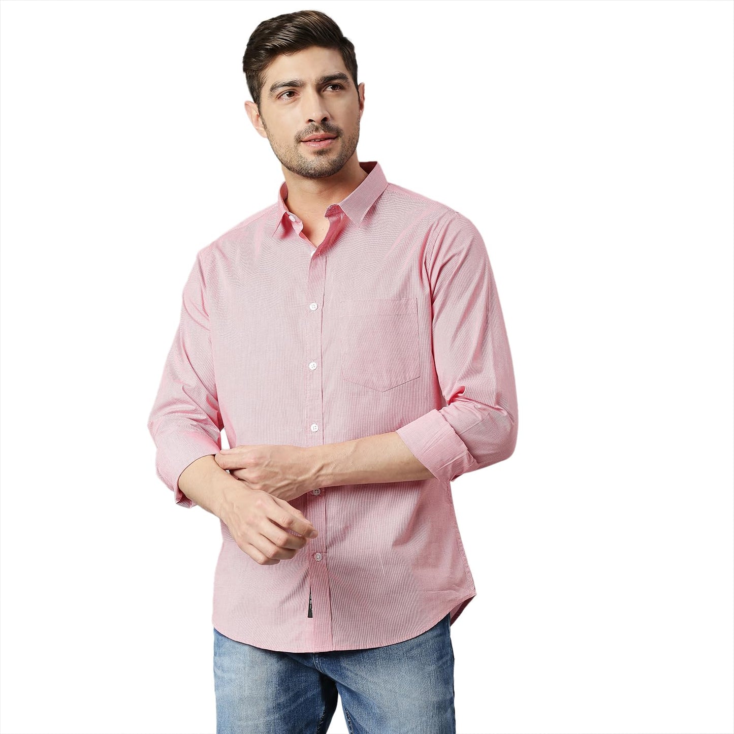 Thomas Scott Mens Solid Slim Fit 100% Cotton Casual Shirt with Spread Collar and Long Sleeve