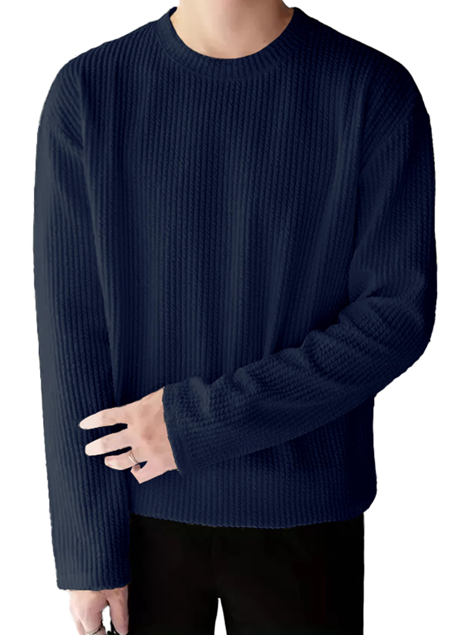 Noble Monk MenS Solid Regular Fit T-Shirt (T1202_Model_Navy Blue