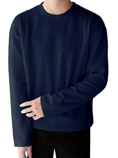 Noble Monk MenS Solid Regular Fit T-Shirt (T1202_Model_Navy Blue