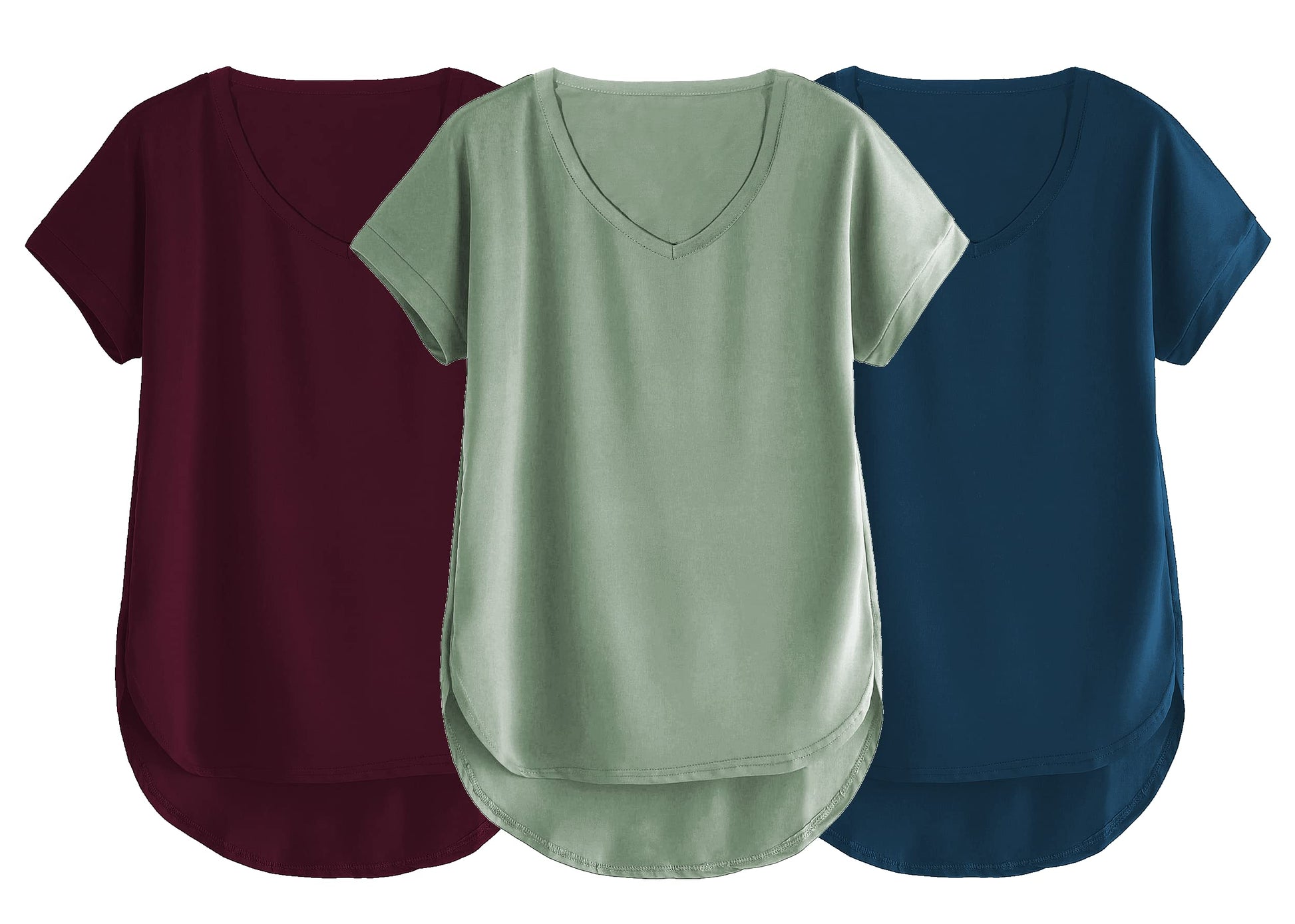 Fabricorn Combo Of Three Plain Sage Green, Airforce Blue And Wine V-Neck Up And Down Cotton Tshirt For Women (Sage Green, Airfor