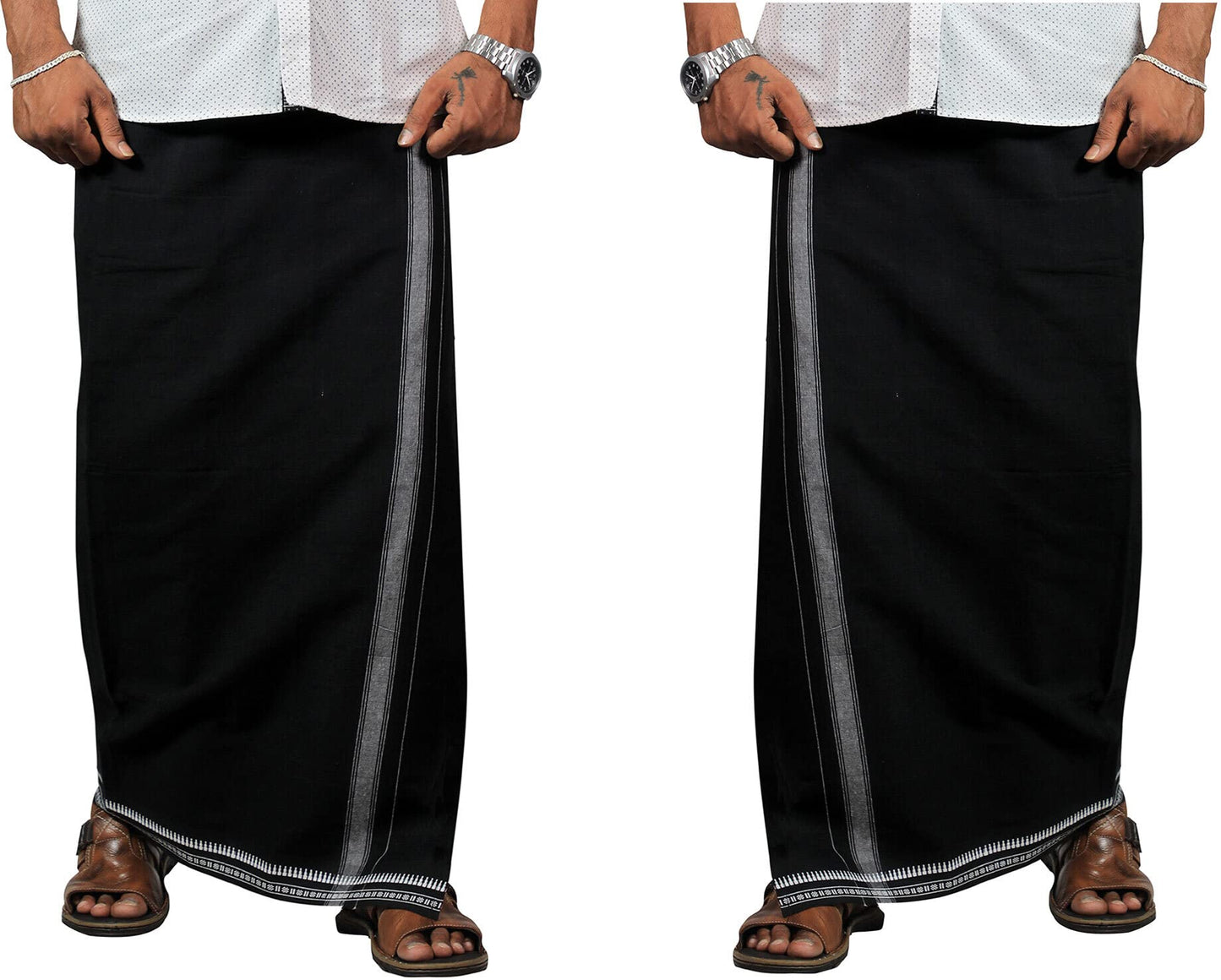 Prakasam Cotton Mens Kerala Thalapathi Border 2Way Pocket (Right &Left Side) Flexi Size (Adjustable) Colour Dhoti With 2 Side Po