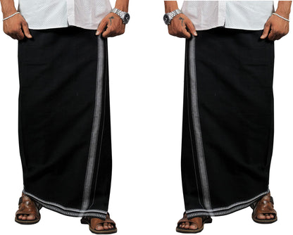 Prakasam Cotton Mens Kerala Thalapathi Border 2Way Pocket (Right &Left Side) Flexi Size (Adjustable) Colour Dhoti With 2 Side Po