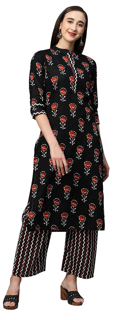 ANNI DESIGNER Women's Cotton Straight?urta with Palazzo (KUR105)