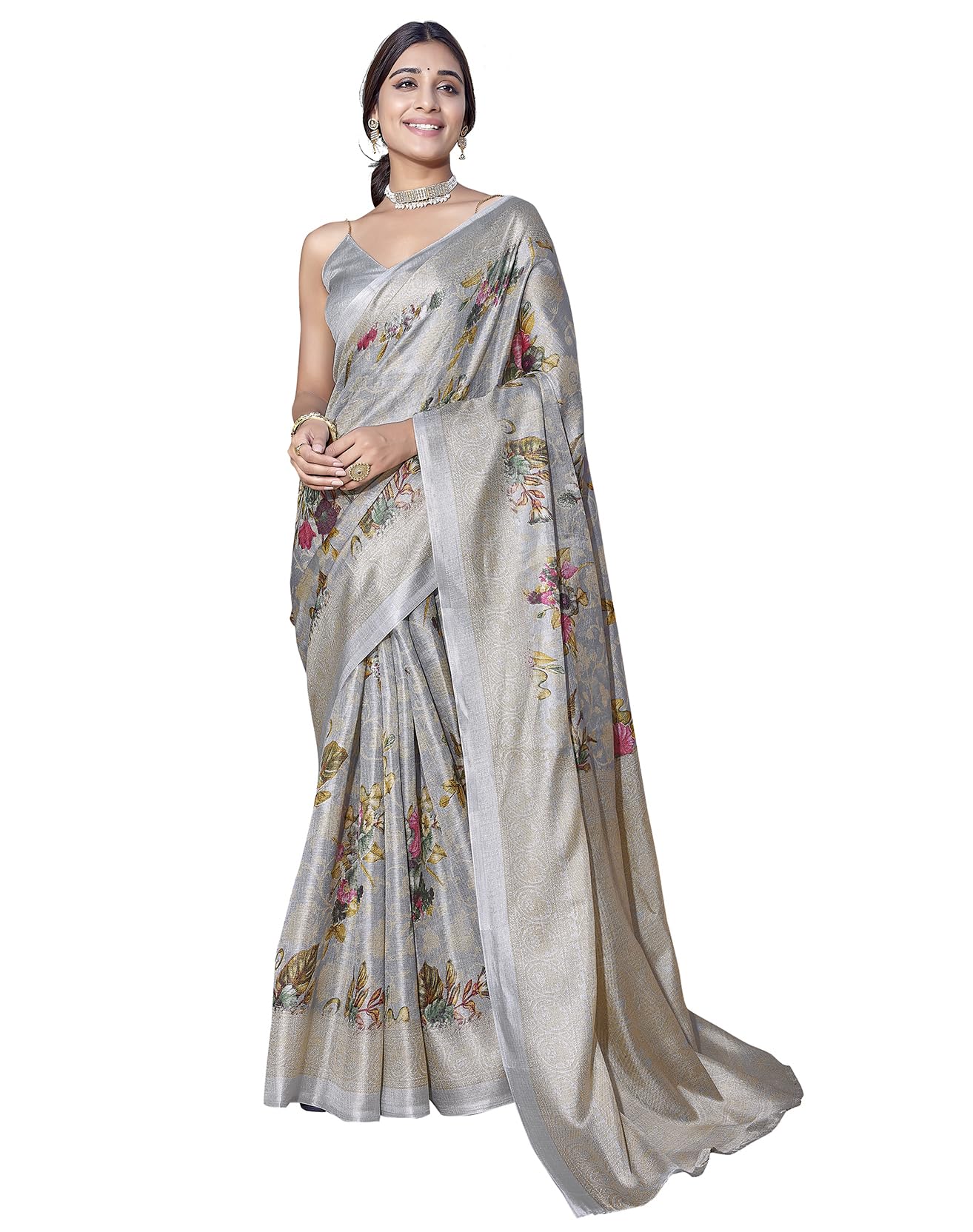 Yashika Womens Elegant Printed Art Silk Saree Set with Blouse - Elevate Your Style with Trendy Ethnic Fashion! (AZ-YS-P1-PUDINA