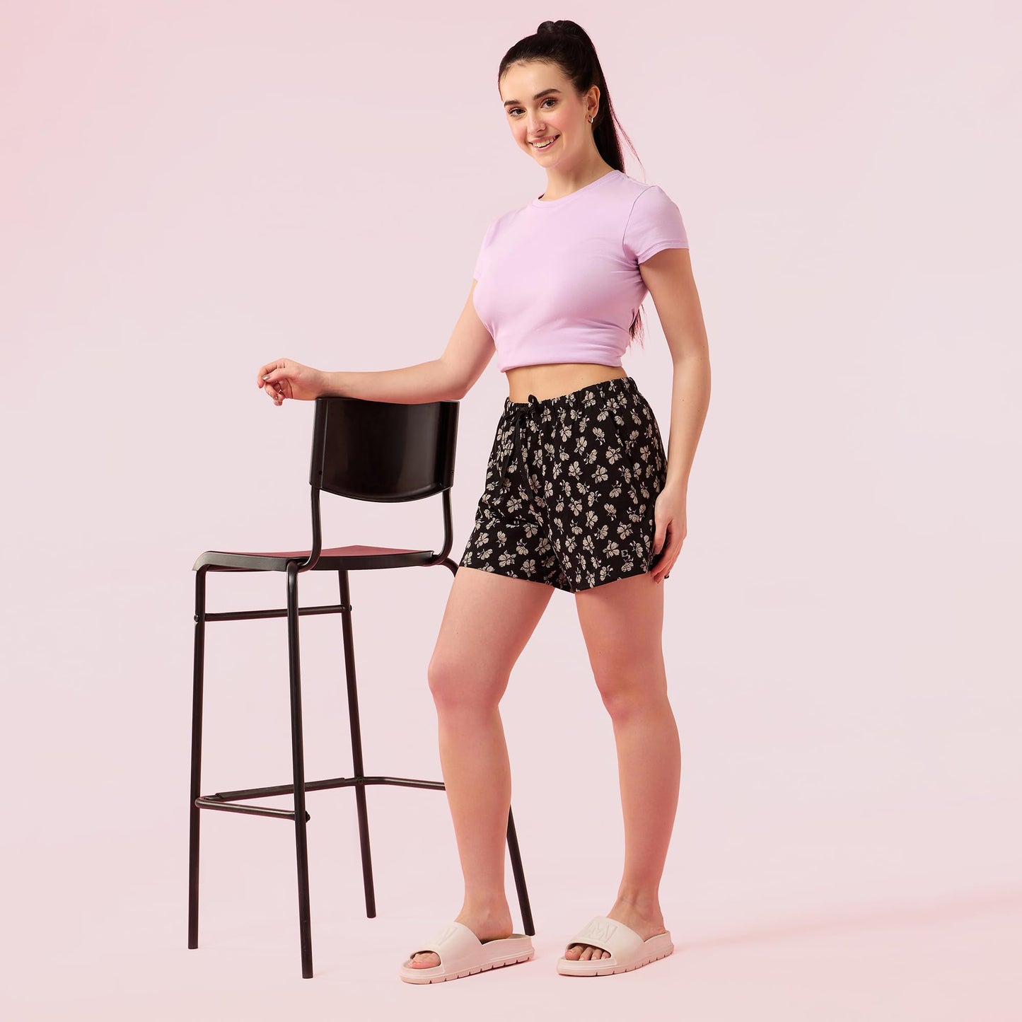Enamor Womens Boxer Shorts (E062_Black Poppy PRT