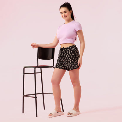 Enamor Womens Boxer Shorts (E062_Black Poppy PRT