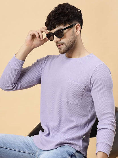 Rigo Mens Solid Regular Fit T-Shirt (CT08231595_Light Purple