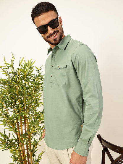 Thomas Scott Men Solid Cotton Linen Kurta Shirt (Ts1531)