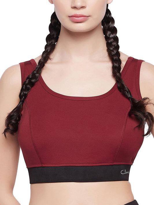 Clovia Womens Medium Impact Padded Active Sports Bra (BRS026P09_Maroon_XL)