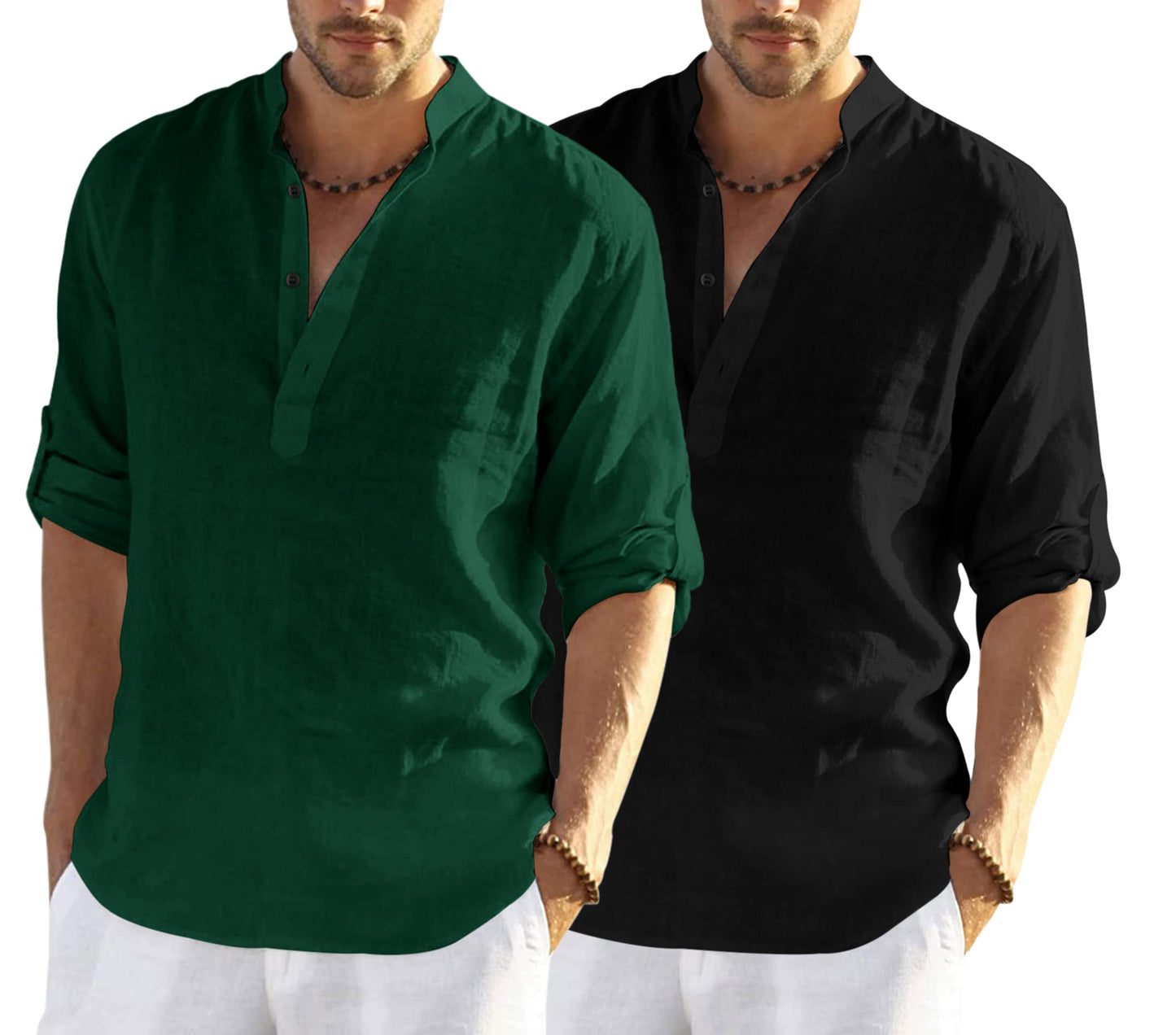 Bellstone MenS Solid Regular Fit Dress Shirt (Kurta800_Combo_Dark Green_Black_Xl