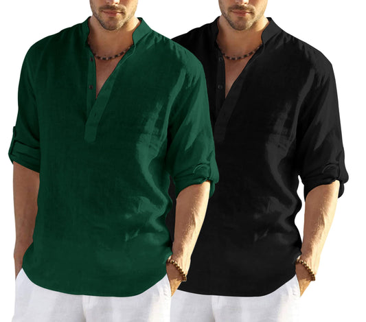 Bellstone MenS Solid Regular Fit Dress Shirt (Kurta800_Combo_Dark Green_Black_Xl