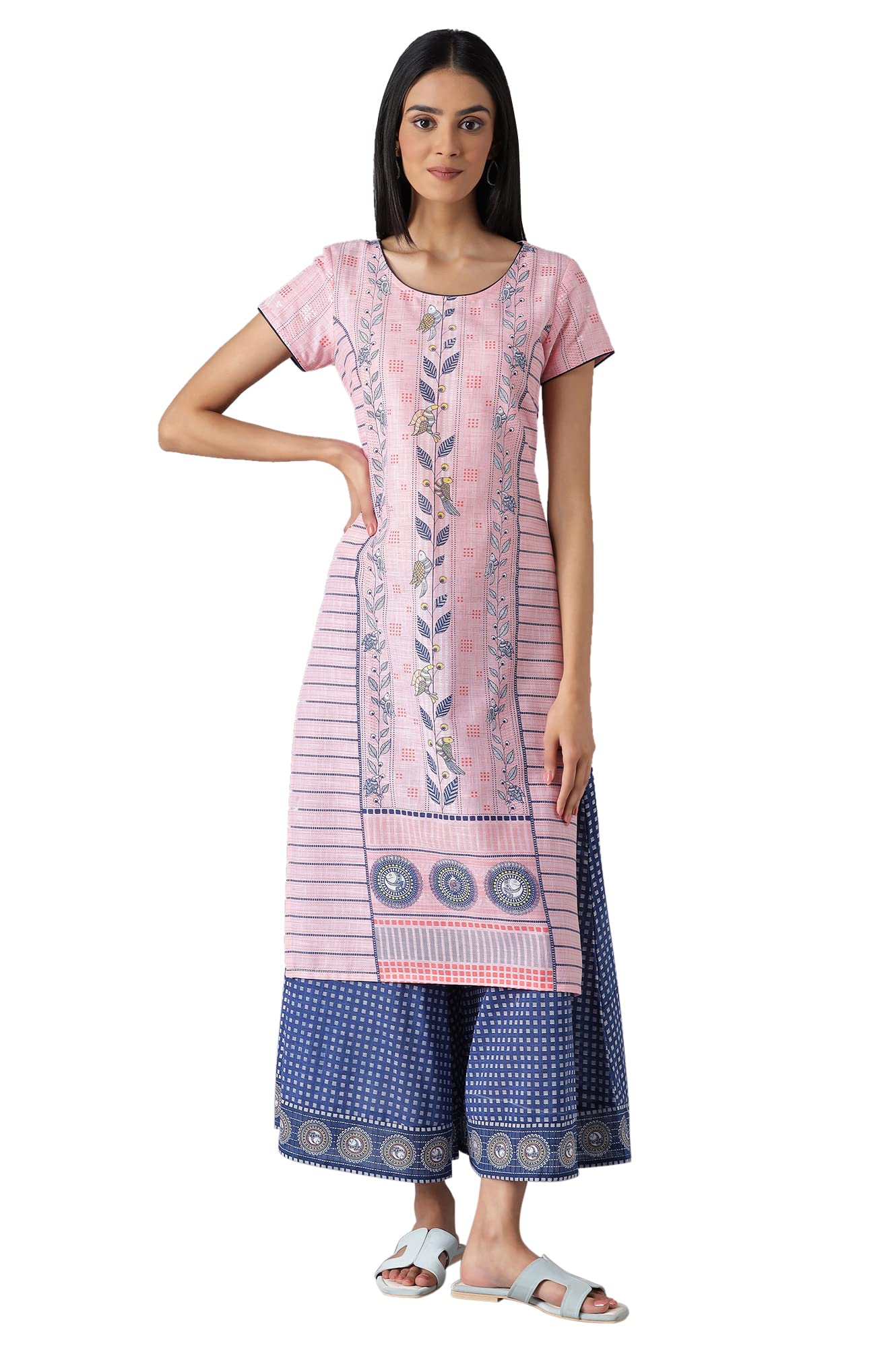 Aurelia Women's Cotton Kurta & Culotte (23FEAS14260SS-503639_Blue