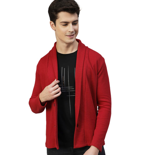 Rigo Waffle Knit Shrug for Men | Full Sleeve, Shawl Collar Cardigan for Men | Best for Casual Wear, Fashion Wear Cardigan Maroon
