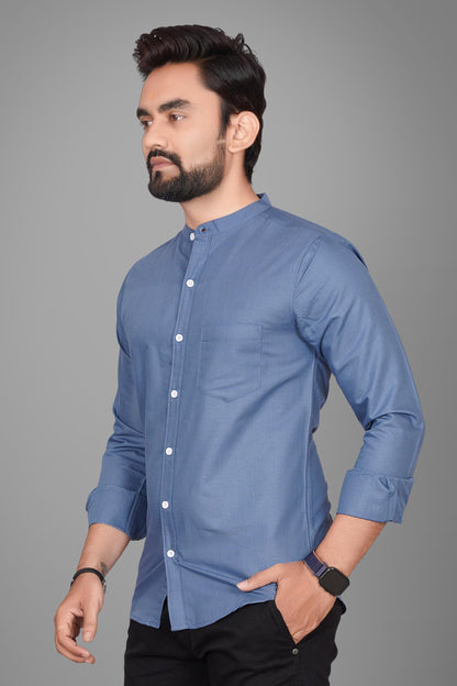 Besix MenS Cotton Solid Shirt With Mandarin Collared Full Sleeve Button Closure Curved Hem Straight Length And One Pocket | Mdr