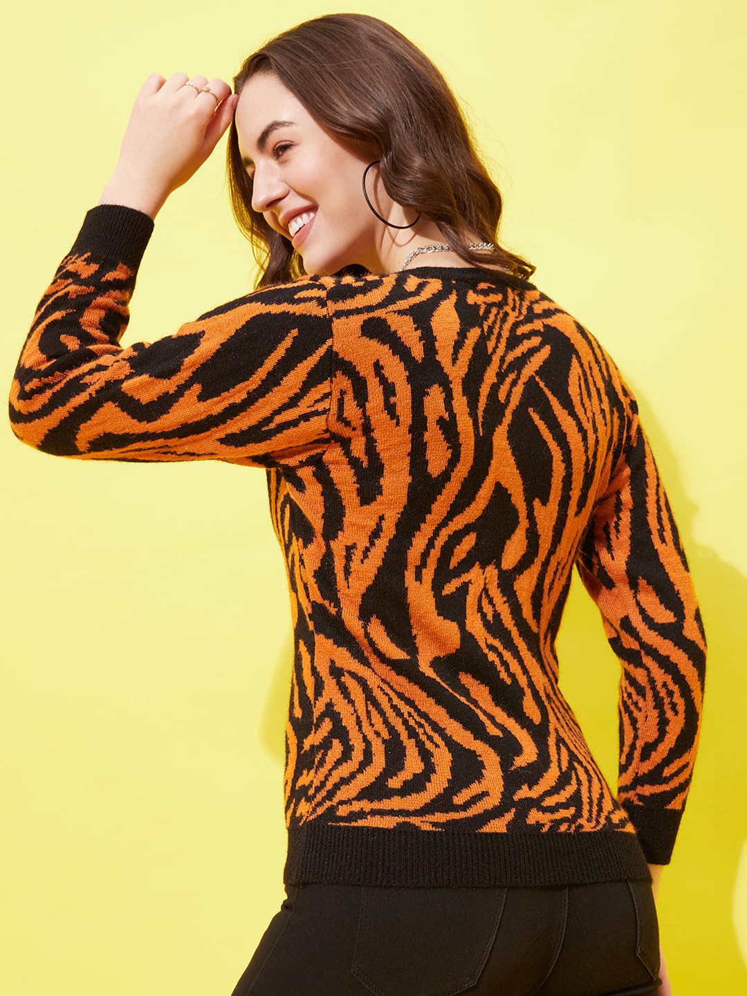 Modeve Animal Print Casual Women Rust Sweater
