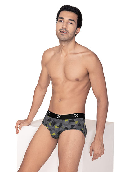 XYXX Mens Modal Slim Geometric Briefs (Pack of 1) (XY_R5_BRF_01_Prism Grey