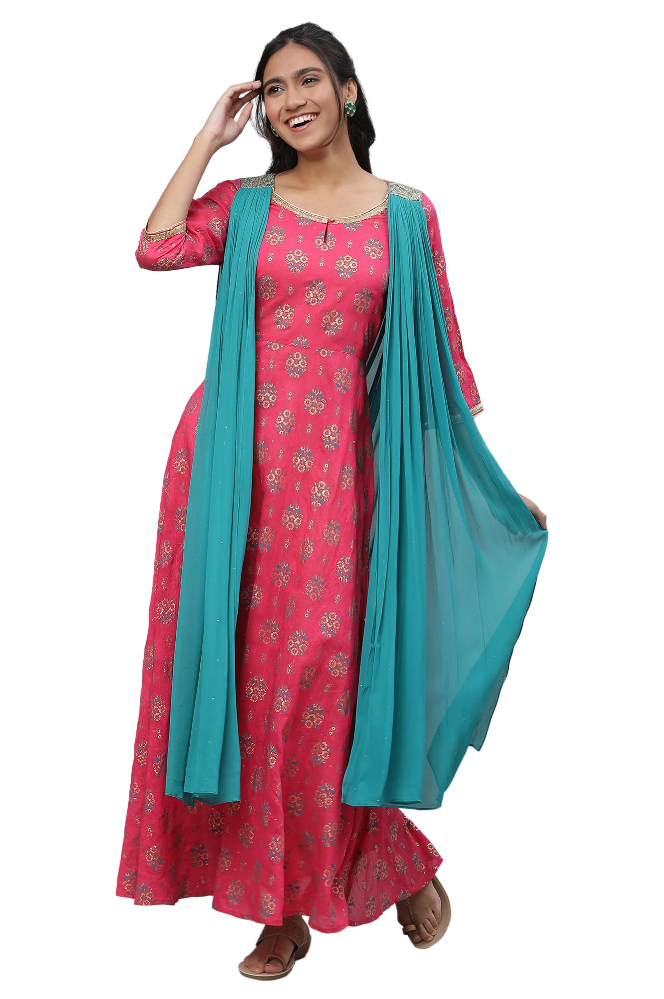 Aurelia Women Bright Rose Floral Printed Rayon Flared Dress_23AUA14654-507739