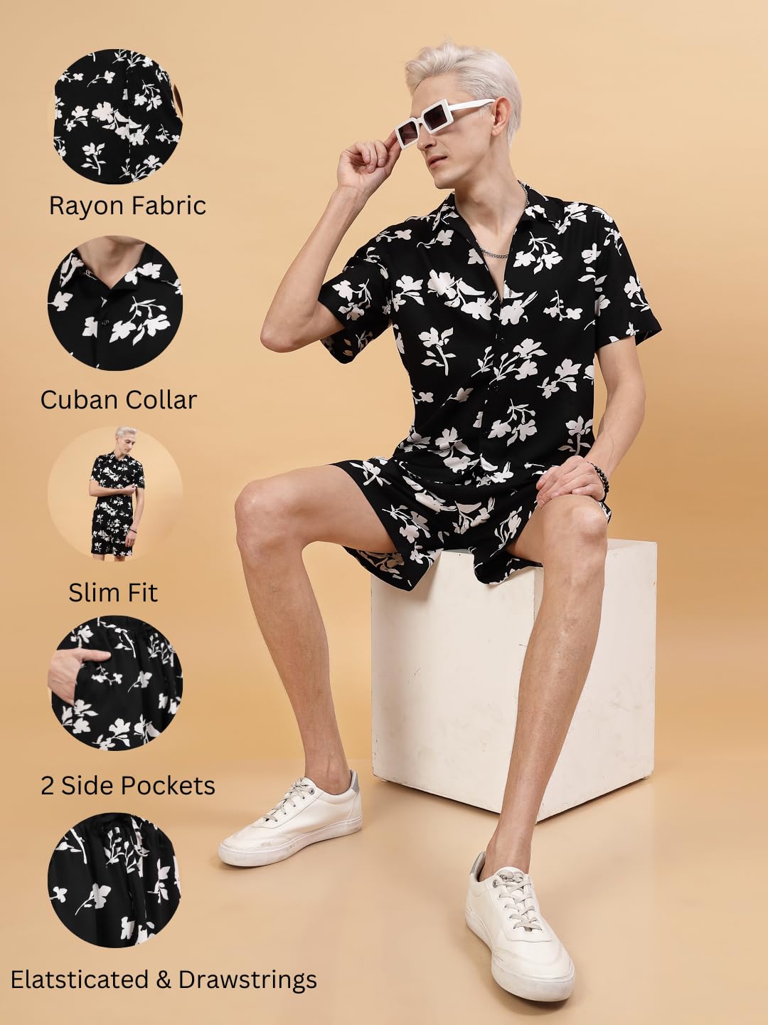 Rigo Printed Co-Ord Set For Men | Casual Shirt & Shorts Night Suit | Lounge-Wear Nightdress Pajama Set | Night Wear, Beach, Vaca