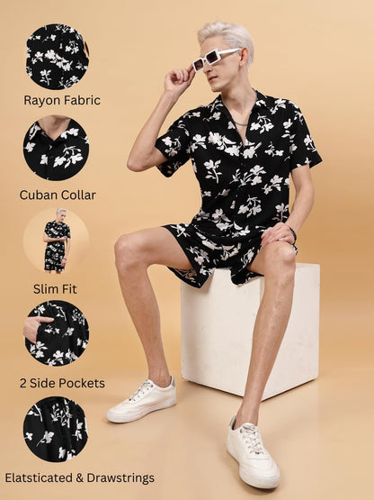 Rigo Printed Co-Ord Set For Men | Casual Shirt & Shorts Night Suit | Lounge-Wear Nightdress Pajama Set | Night Wear, Beach, Vaca