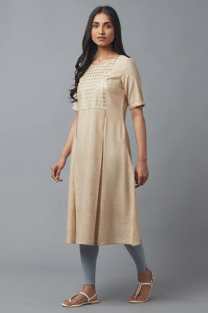 W for Woman Almond Beige Sequin Work Kurta