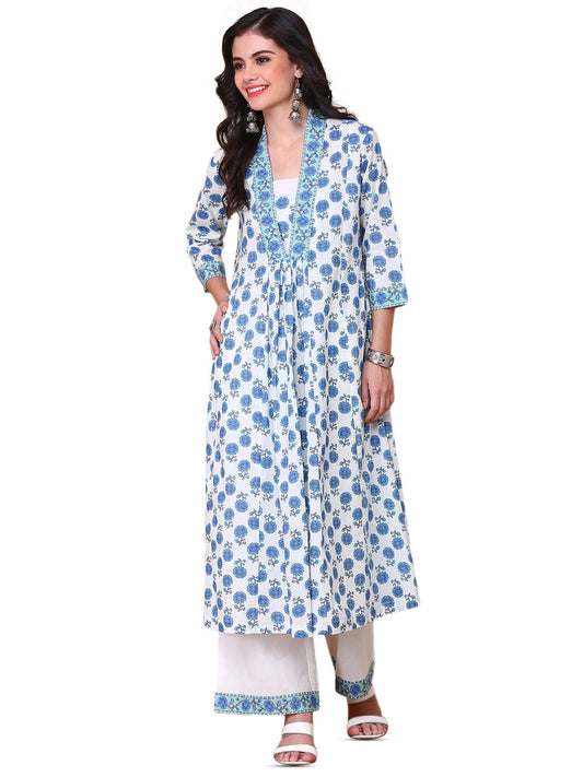 Ishin Women White Cotton 60X60 Kurta Set Without Duppatta