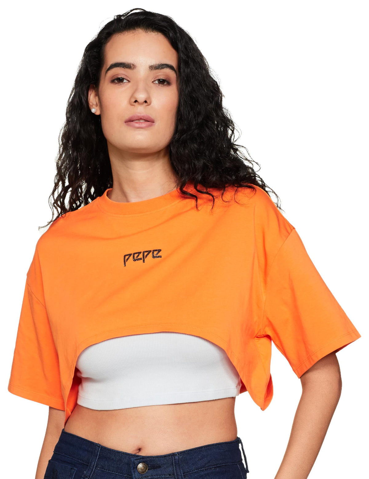 Pepe Jeans Solid Round Neck Cotton WomenS T-Shirt (Orange,Large)