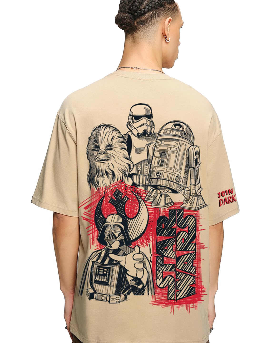 Bewakoof Official Star Wars Merchandise Stormtrooper Mens Graphic Printed Oversized Fit Half Sleeve Round Neck Cotton T-Shirt_67