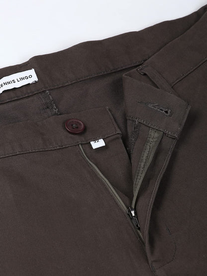 Dennis Lingo Mens Casual Solid Cotton Tapered Fit Mid Rise Ankle Length Multi-Pocket Stretchable Cargo Pant/Trousers (Dark Grey