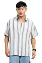 Hubberholme Men Cotton Short Sleeves Oversized Striped Shirt 10 Beige