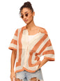 The Souled Store Apricot Sherbet Women and Girls Short Sleeves Collared Neck Button Front Open Knit Structured Boyfriend Shirts