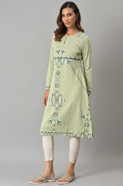 W for Woman Acrylic Women Light A-Line Floral Printed Winter Regular Kurta