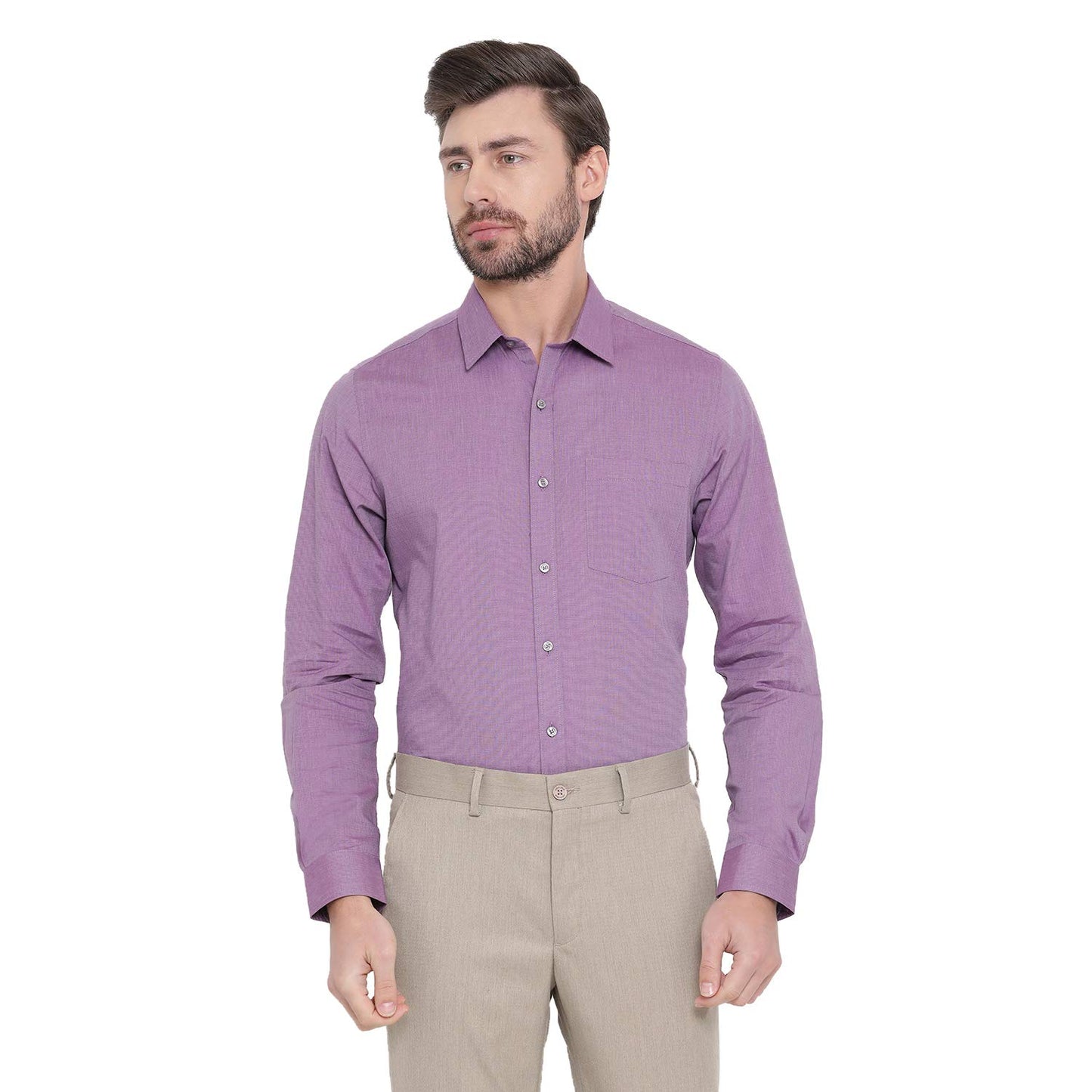 Turtle Men Cotton Purple Slim Fit Solid Shirts