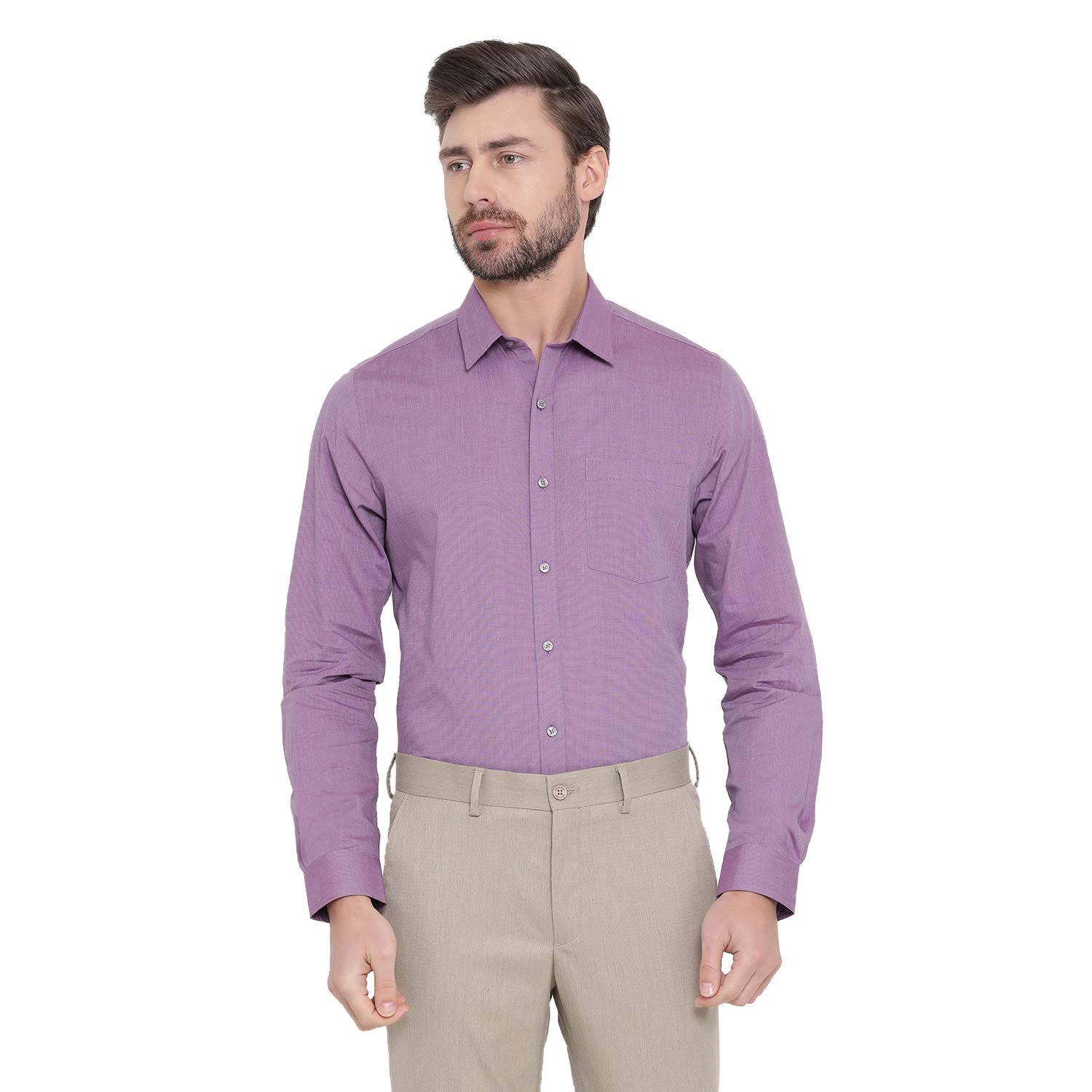 Turtle Men Cotton Purple Slim Fit Solid Shirts