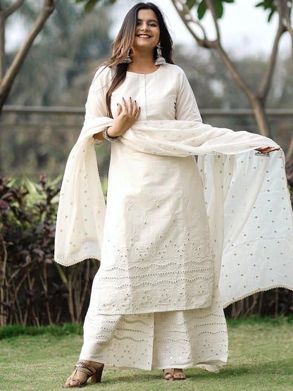 Libas Womens Cotton Kurta Sets (33307O_Off White