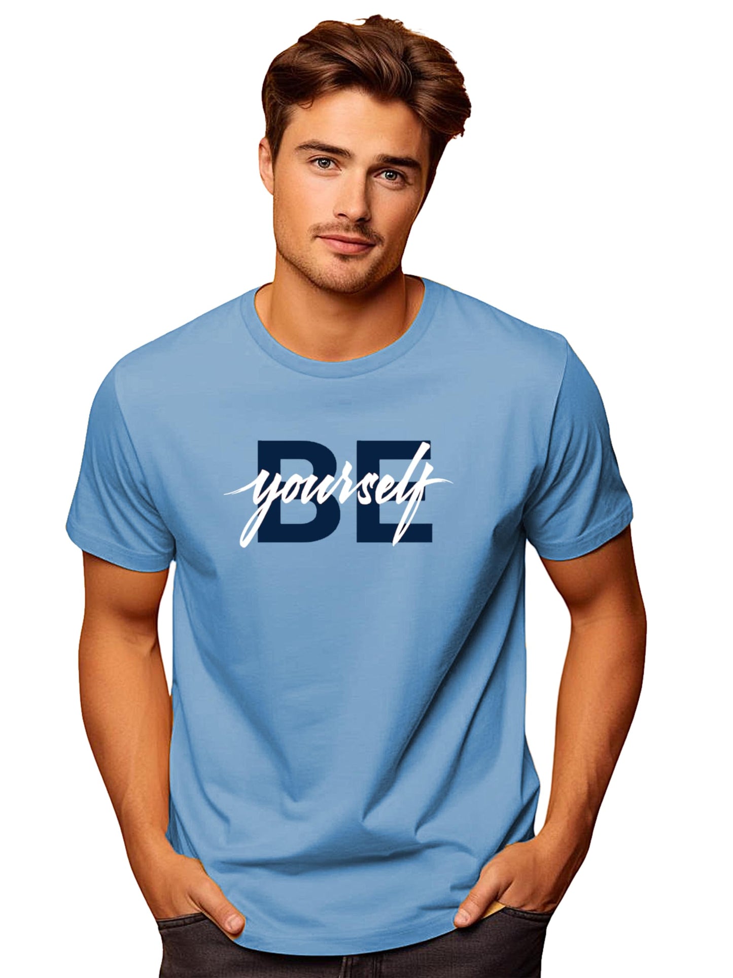 ADRO Men's Solid Regular Fit T-Shirt (RN24-BYO-SK_Sky Blue
