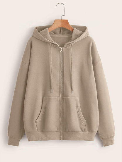 Tagas Woman Printed Kangaroo Pocket Drawstring Hoodie with Zipper