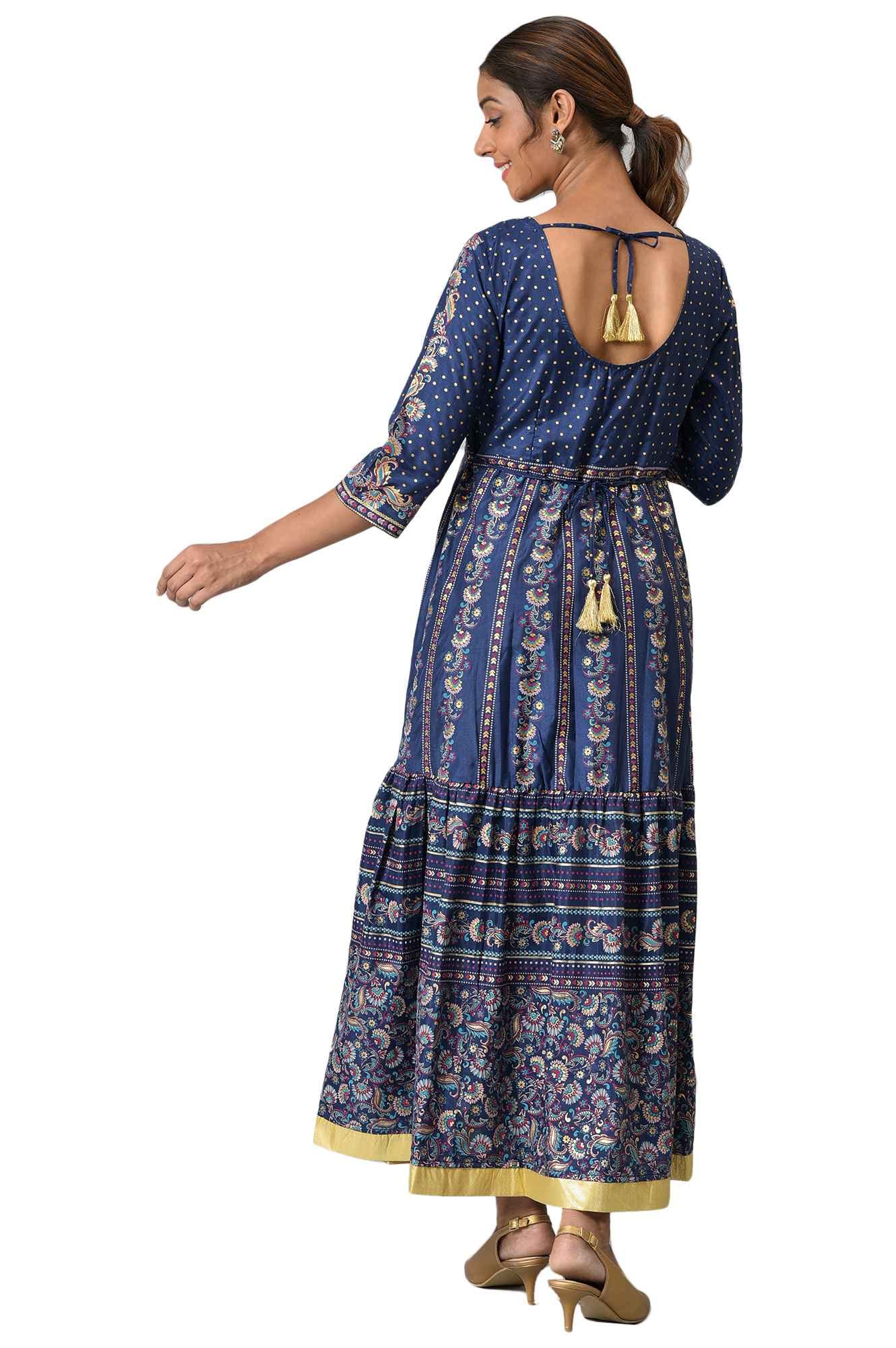 Aurelia WomenS Polyester A-Line Ankle Length Dress & Tight (23Feas14273-506034_Navy