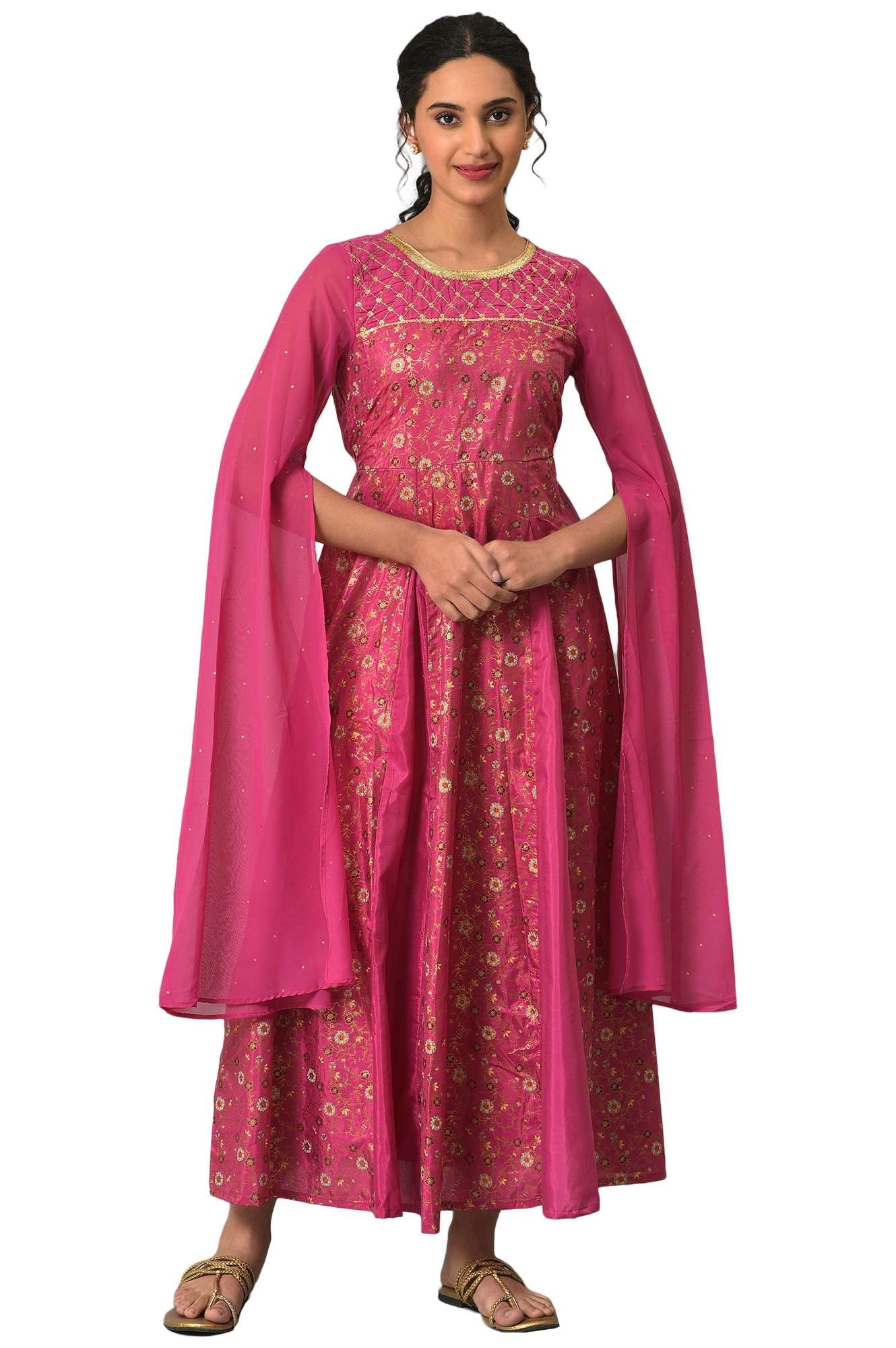 Aurelia WomenS Polyester Fit And Flare Midi Dress (22Aua13654-506523_Pink