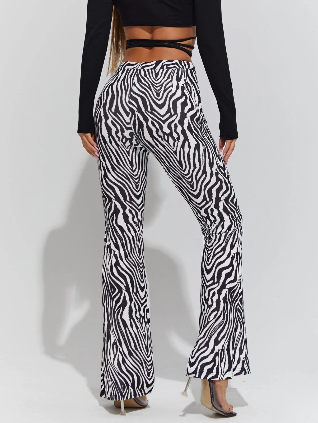 Shasmi Womens & Girls Black Leriya Stripe Print Dress Pants Stretchy Work Slacks Business Casual Office Bell-Bottom/Boot-Cut El