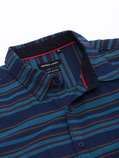 Dennis Lingo MenS Slim Fit Striped Casual Shirt (Blue1)